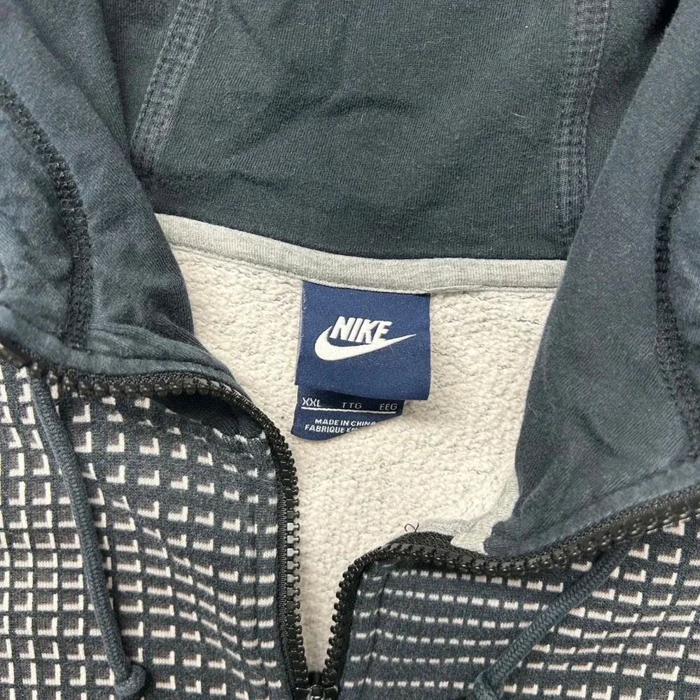 Nike Mens XXL Full Zip Hoodie Black White Geometric Grid Print Fleece Sweatshirt
